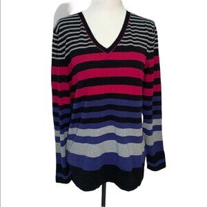 𝅺G.W. Striped V-Neck Sweater Cotton Blend Sweater Size L